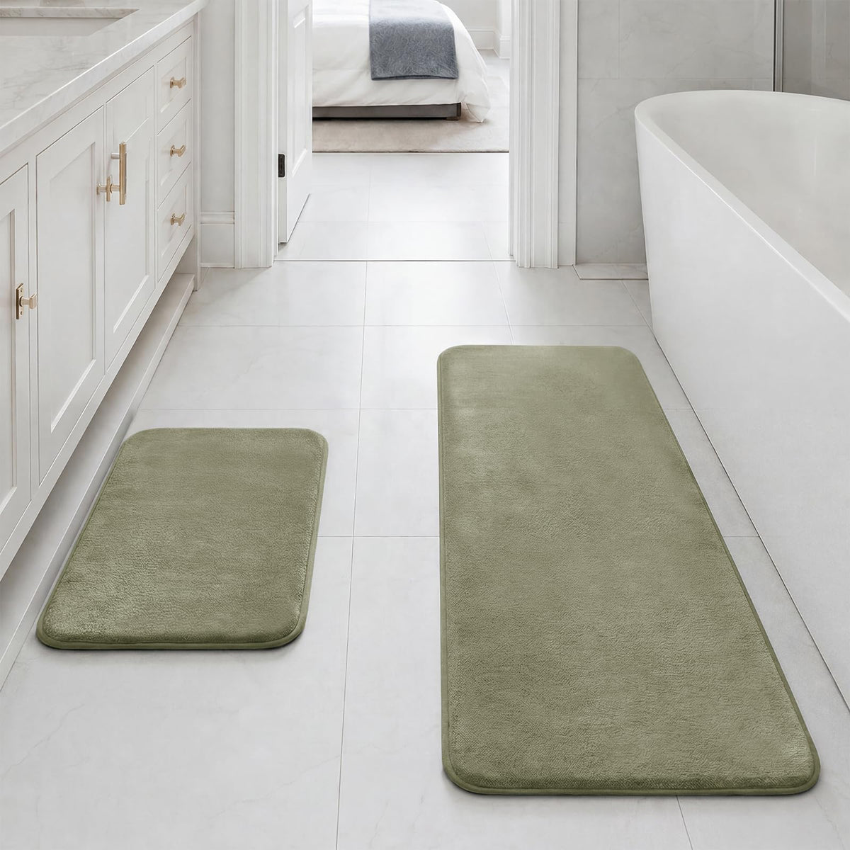 HUXMEYSON Bathroom Rugs Sets 2 Piece, Non-Slip & Quick Dry Bath Mat Set, Ultra Soft Velvet Bath Rugs for Bathroom, Toilet and Shower Floor, Navy