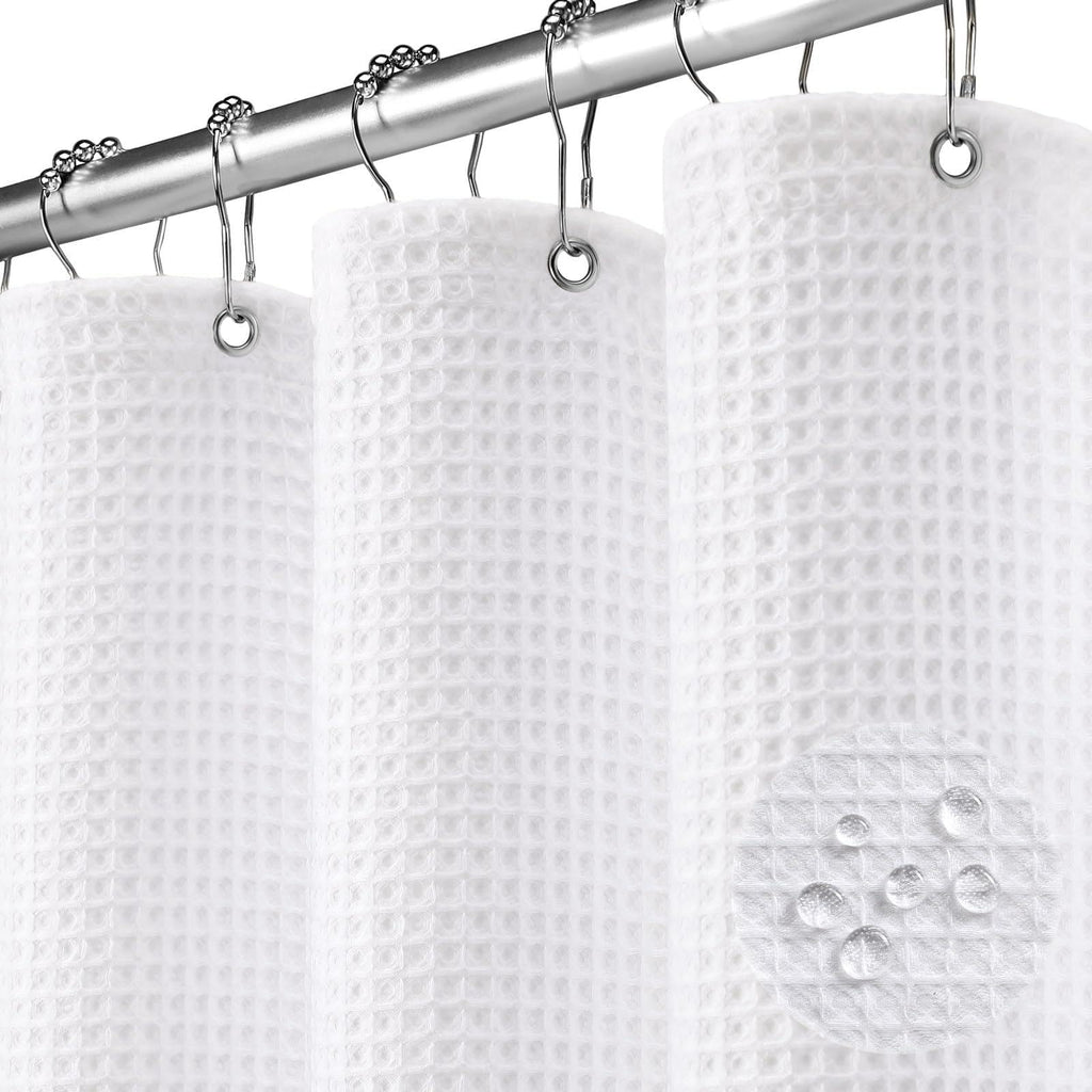 Waffle Weave Shower Curtain Heavyweight Cotton Fabric Beige 72Wx72L