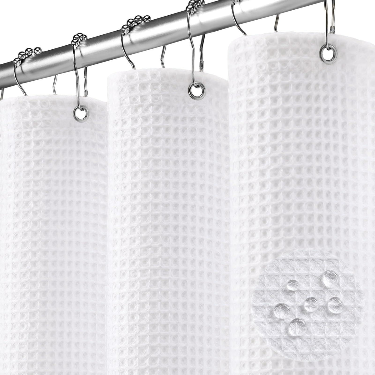 Waffle Weave Shower Curtain Heavyweight Cotton Fabric Beige 72Wx72L