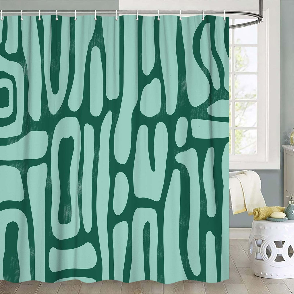 Bondjos Abstract Sage Green Shower Curtain,Boho Modern Geometric Line Art Decor,Abstract Minimalist Farmhouse Style Shower Curtain for Bathroom，Waterproof Polyester Fabric Bathroom Curtain,72x72 Inch