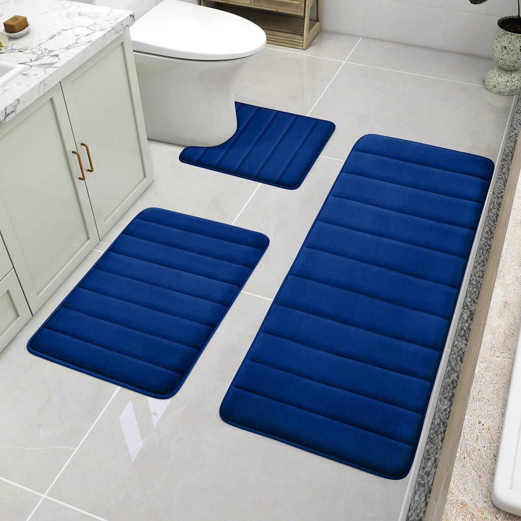 BYSURE Black Memory Foam Bathroom Rug Set 3 Piece 17"x24"+20"x32"+U Shape 20"x24"