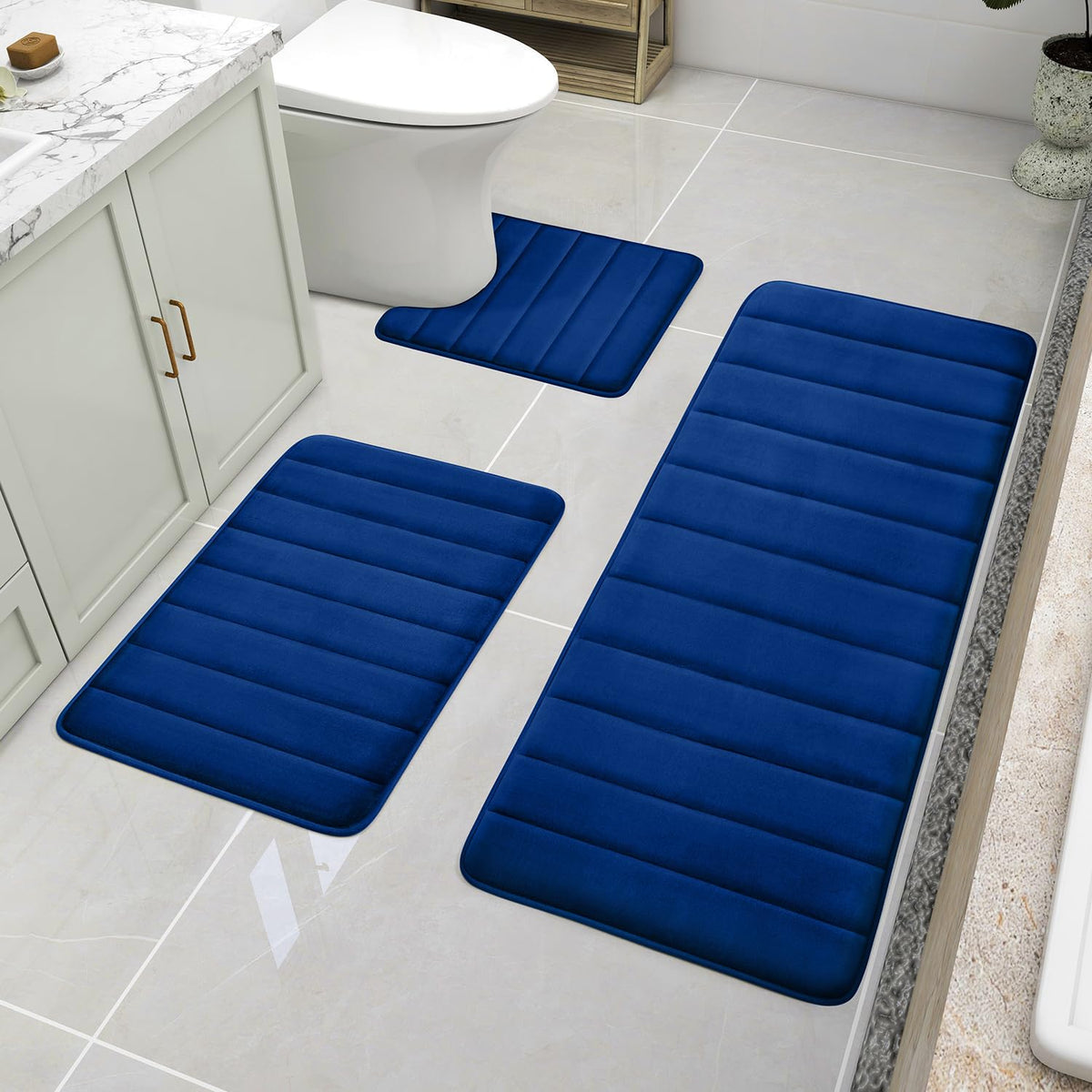 BYSURE Black Memory Foam Bathroom Rug Set 3 Piece 17"x24"+20"x32"+U Shape 20"x24"