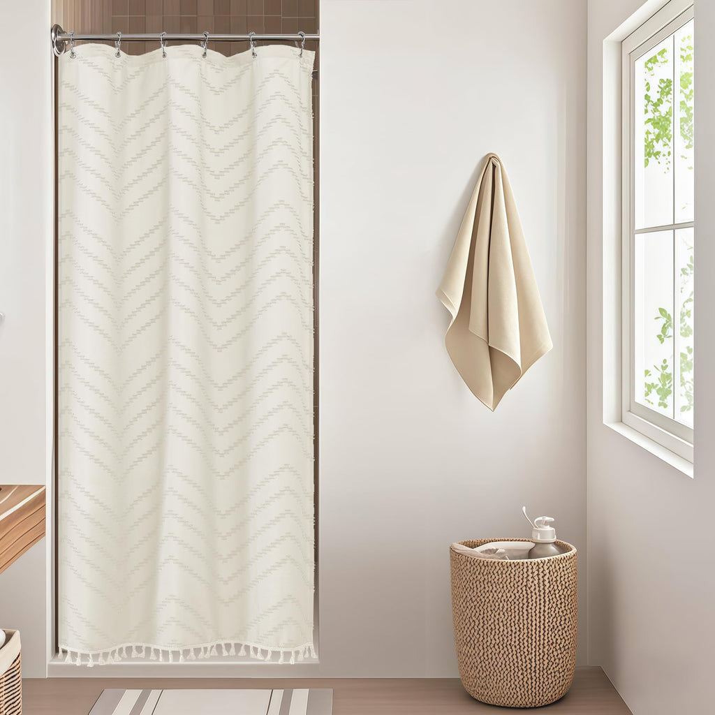 OWENIE White Fabric Boho Shower Curtain 72 x 72 Inches for Bathroom
