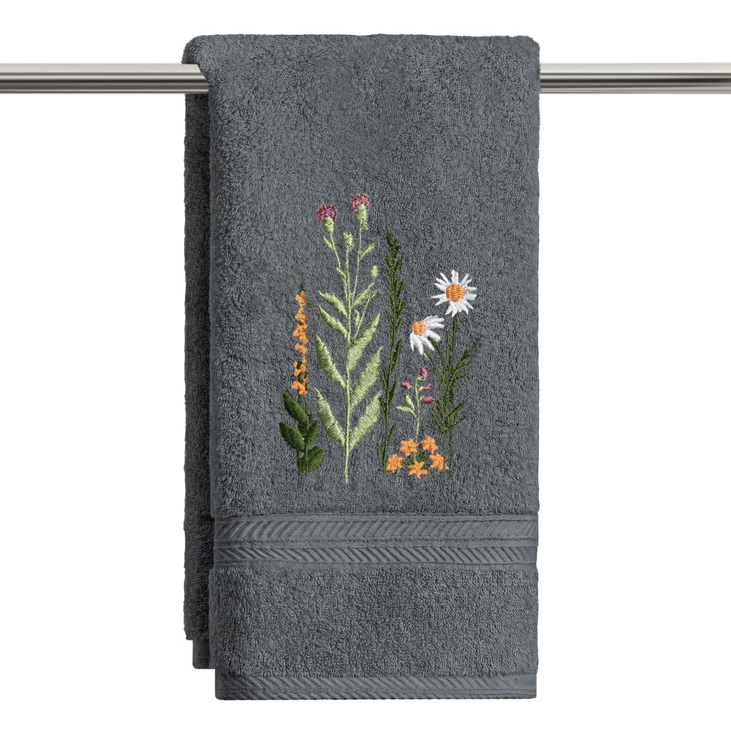 Artoid Mode 2 Pcs Beige Wildflower Floral Embroidered Hand Towels for Bathroom, 100% Cotton Soft Absorbent Farmhouse Decor Towels, 13.7 x 29.5 Inch