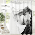 Dark Green Pine Forest Shower Curtain, Misty Woodland, 72 x 72 Inches