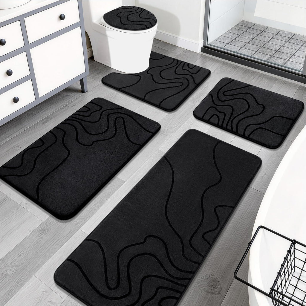 YIHOUSE Memory Foam Bathroom Rugs Sets 2 Piece, 17"x24"+20"x46", Dark Grey