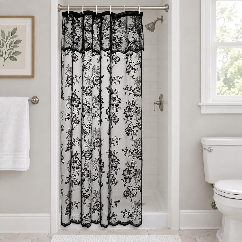 Ivory Lace Shower Curtain with Attached Valance, 72 x 72 Inch 1 Panel