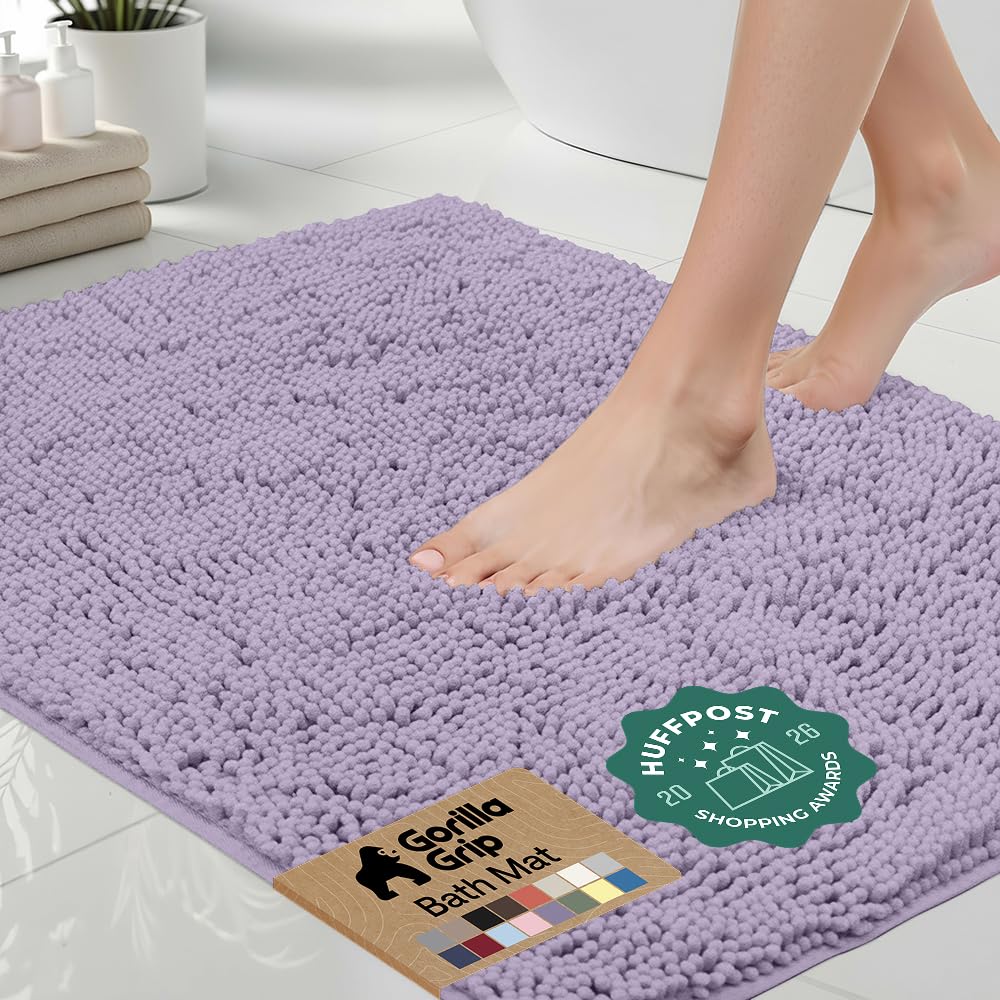 GORILLA GRIP Bath Rug Mat for Bathroom, Absorbent Chenille, 24x17 Blue