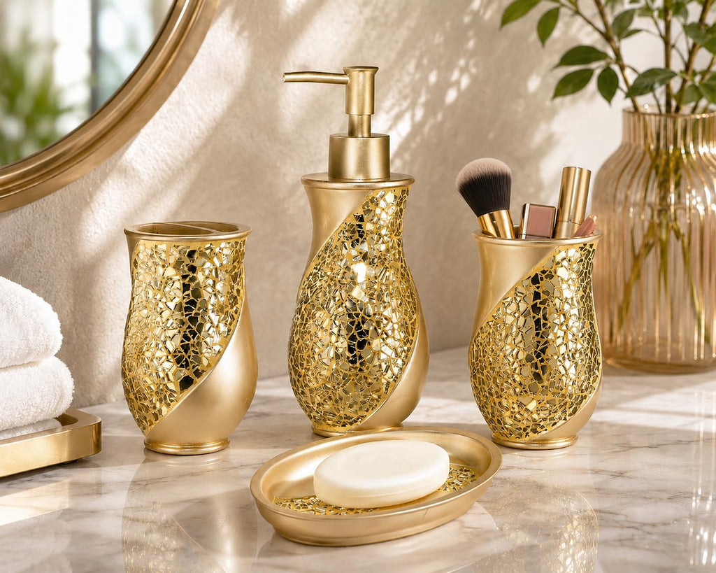 Zahari Home Spindle Modern Bathroom Towel Set - 3 Piece Bath, Hand, and Wash Towels - Classic Luxury Contemporary Decor - Beautiful Gold Unique Design Bath Ensemble