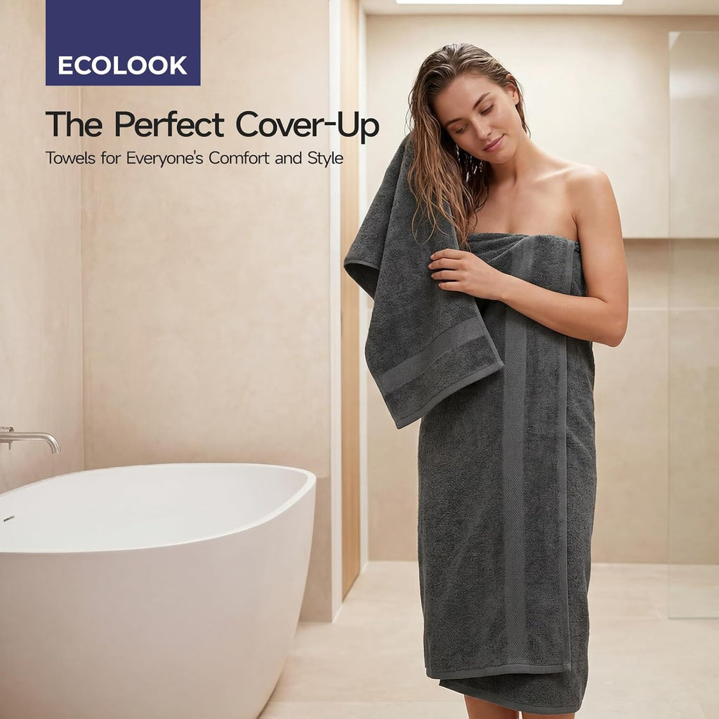 ecolook 2 Pack 100% Cotton Bath Towels, 28 x 55 Inches, Soft