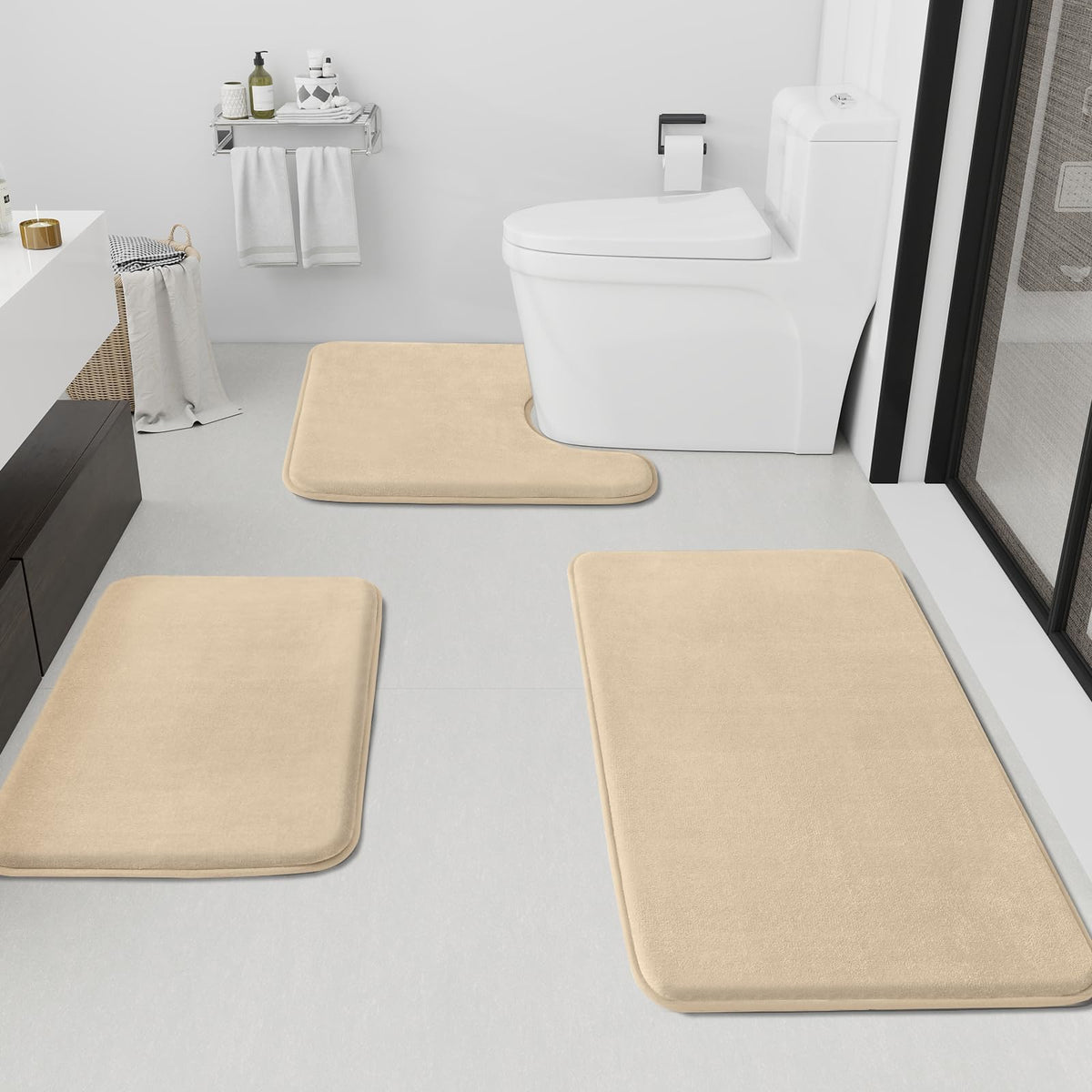 HUXMEYSON Bathroom Rugs Sets 2 Piece, Non-Slip & Quick Dry Bath Mat Set, Ultra Soft Velvet Bath Rugs for Bathroom, Toilet and Shower Floor, Navy