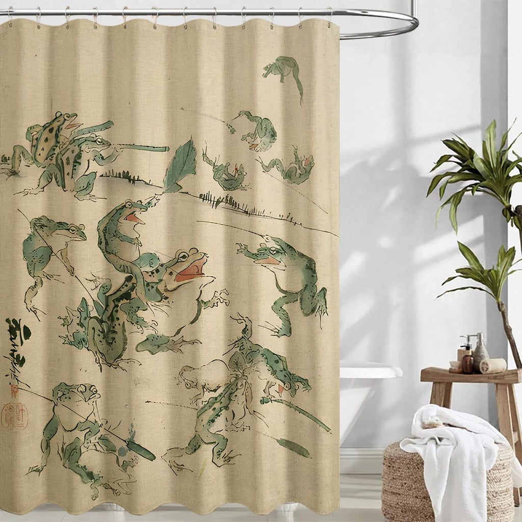 Unimpressed Frog Shower Curtain Ink Cute Funny Asian Style Traditional Japanese Art Bath Curtain Anime Waterproof and Fabric Curtain Cool for Bathroom 72x72inch