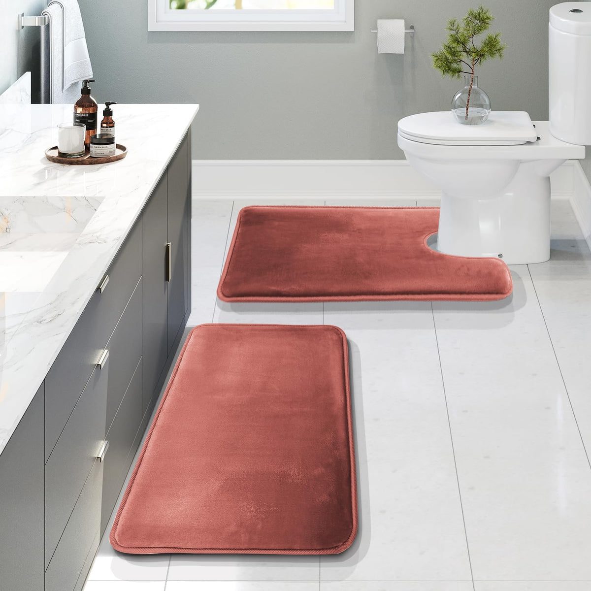 Clara Clark 3 Piece Bathroom Rugs Bath Mat Set, Velvet Memory Foam Bath Mats for Bathroom - Non-Slip, PVC Backing Bath Rugs, Washable - Dries Quickly, Green