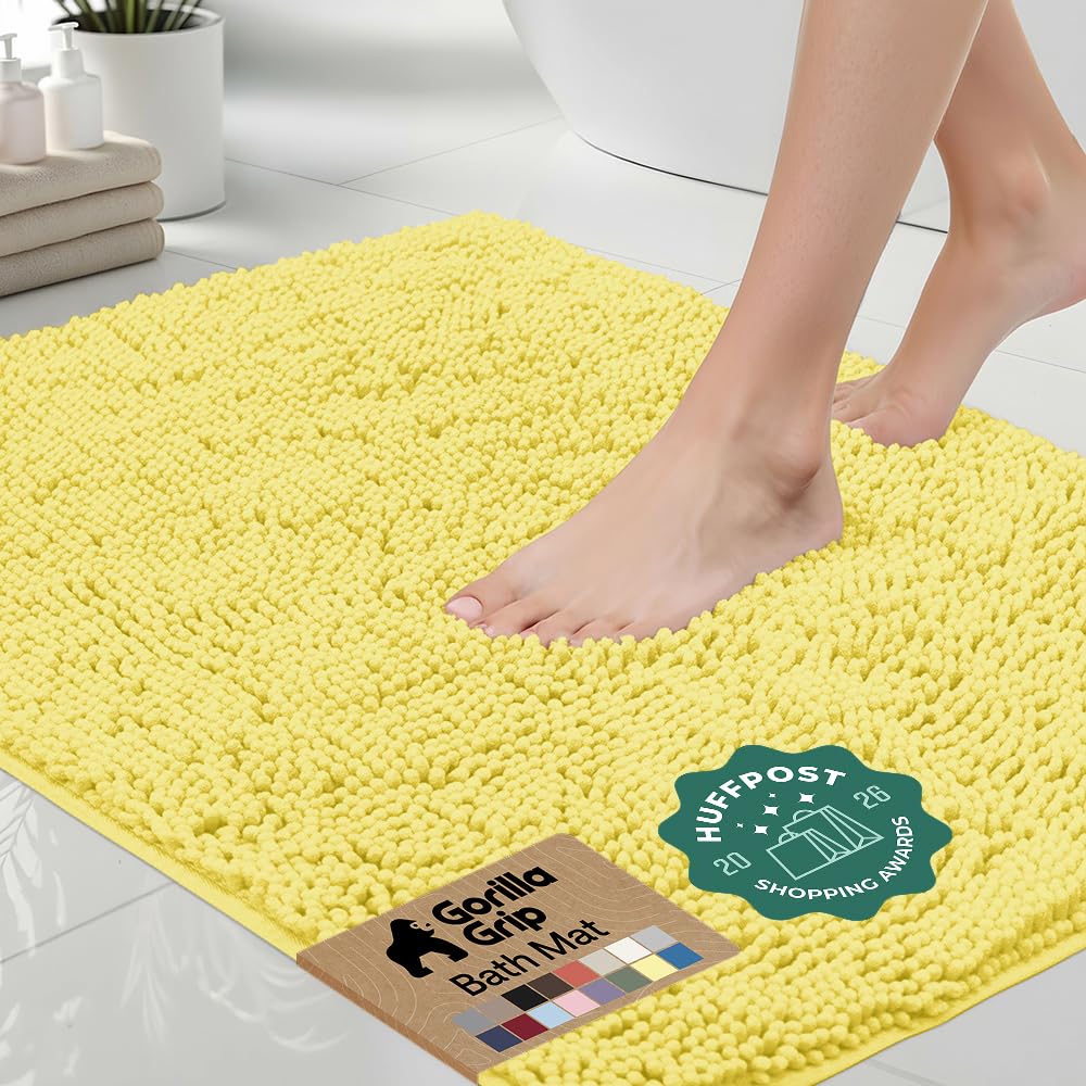 GORILLA GRIP Bath Rug Mat for Bathroom, Absorbent Chenille, 24x17 Blue