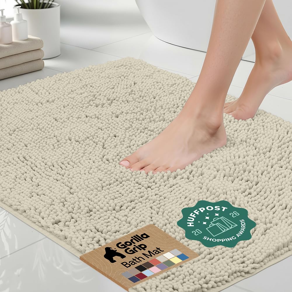 GORILLA GRIP Bath Rug Mat for Bathroom, Absorbent Chenille, 24x17 Blue