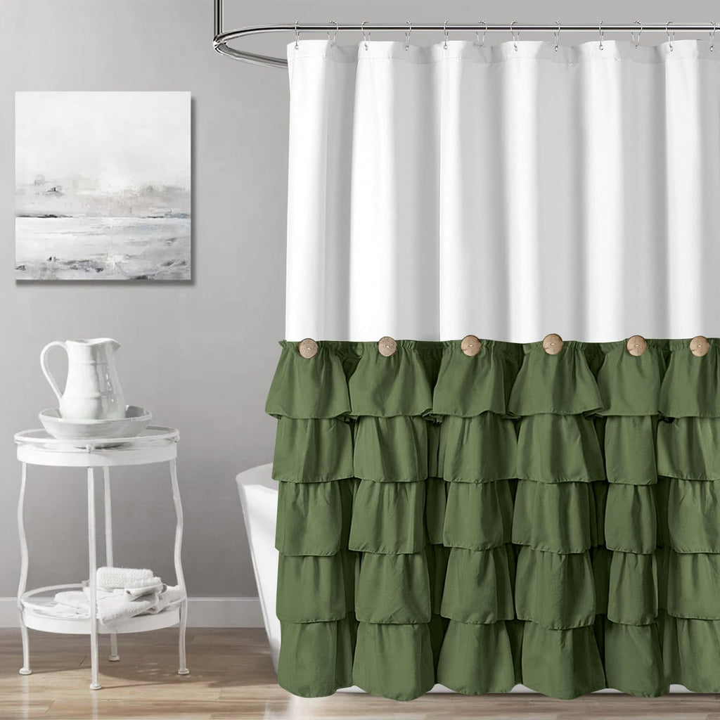 Seasonwood Beige Ruffle Shower Curtain Neutral Shower Curtain 72 x 72