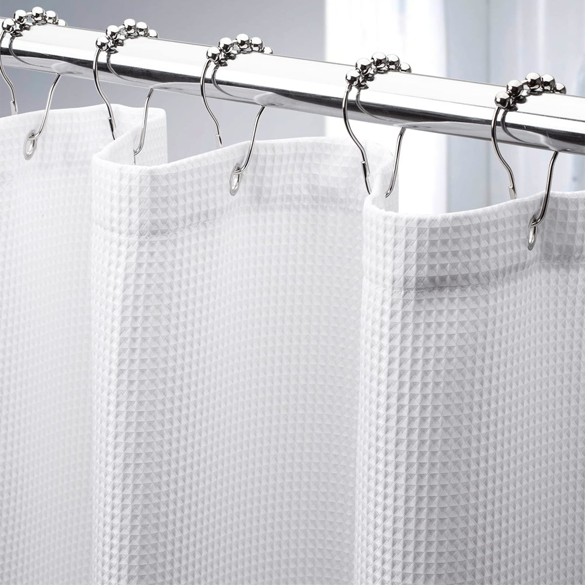 AmazerBath Stall Shower Curtain 60 x 72 Inches, Waffle Shower Curtain White, Fabric Shower Curtains Heavy Duty 240GSM, Hotel Quality Bathroom Shower Curtains