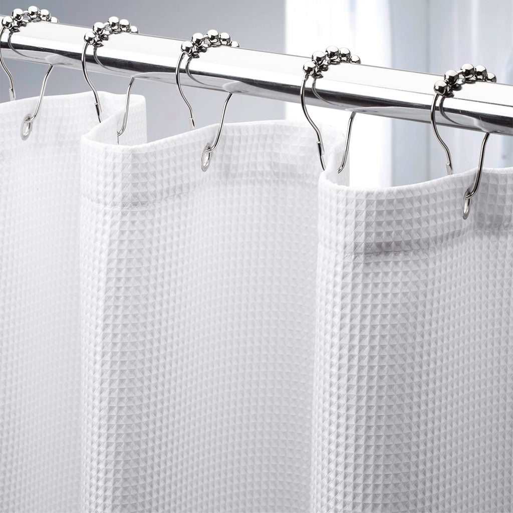 AmazerBath White Shower Curtain Fabric, Waffle Shower Curtains for Bathroom, Cloth Shower Curtain Heavy Duty, Thick Bathroom Shower Curtains Hotel Quality, Premium Polyester, 72x72 Inches