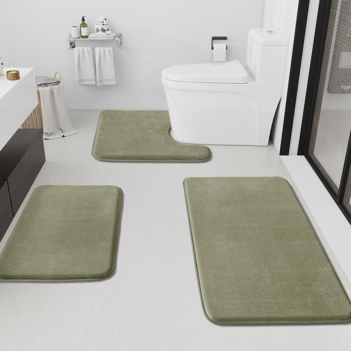 HUXMEYSON Bathroom Rugs Sets 2 Piece, Non-Slip & Quick Dry Bath Mat Set, Ultra Soft Velvet Bath Rugs for Bathroom, Toilet and Shower Floor, Navy