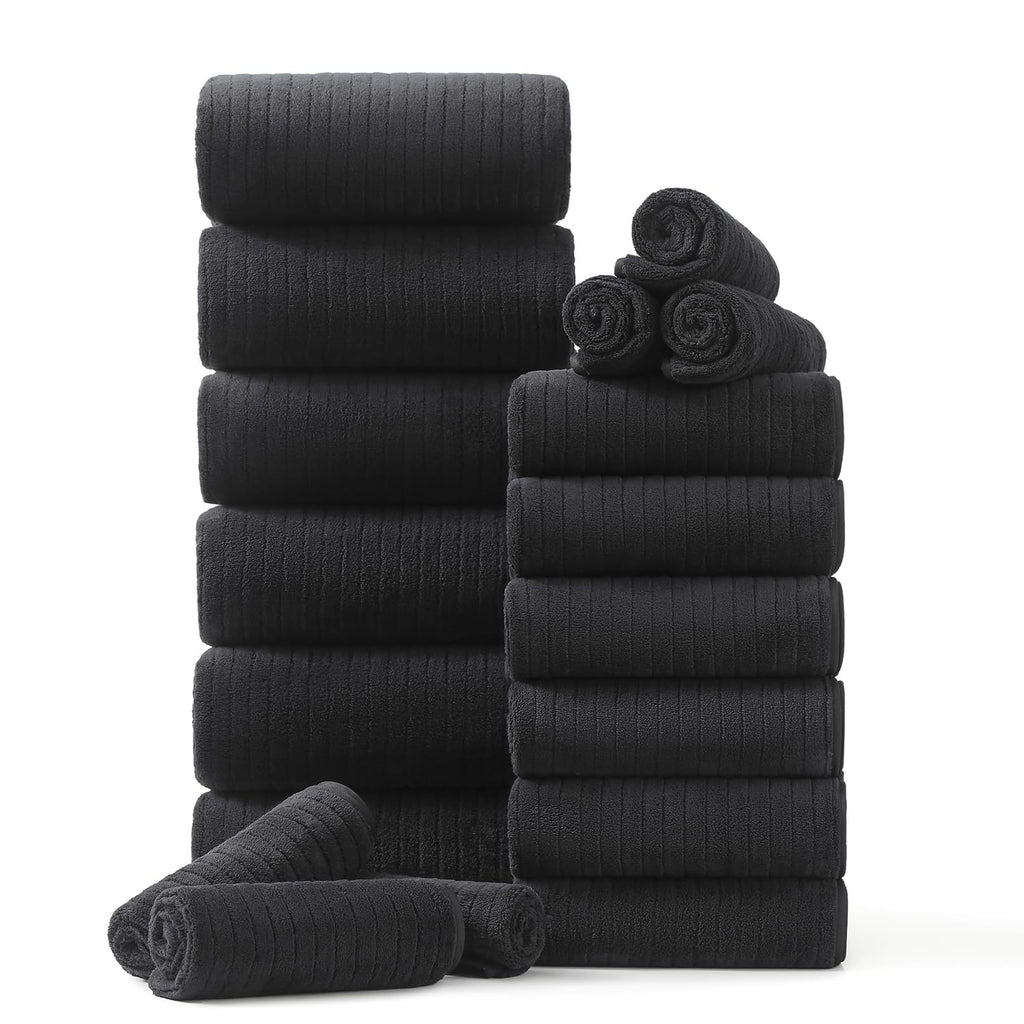 Hailea 18 Piece Family Bath Towel Set Include 6 Bath Towels,6 Hand Towels and 6 Washcloths Soft Bathroom Towel with Hanging Loops,Highly Absorbent Quick Dry Towels Set for Bathroom,Hotel and Spa-Navy