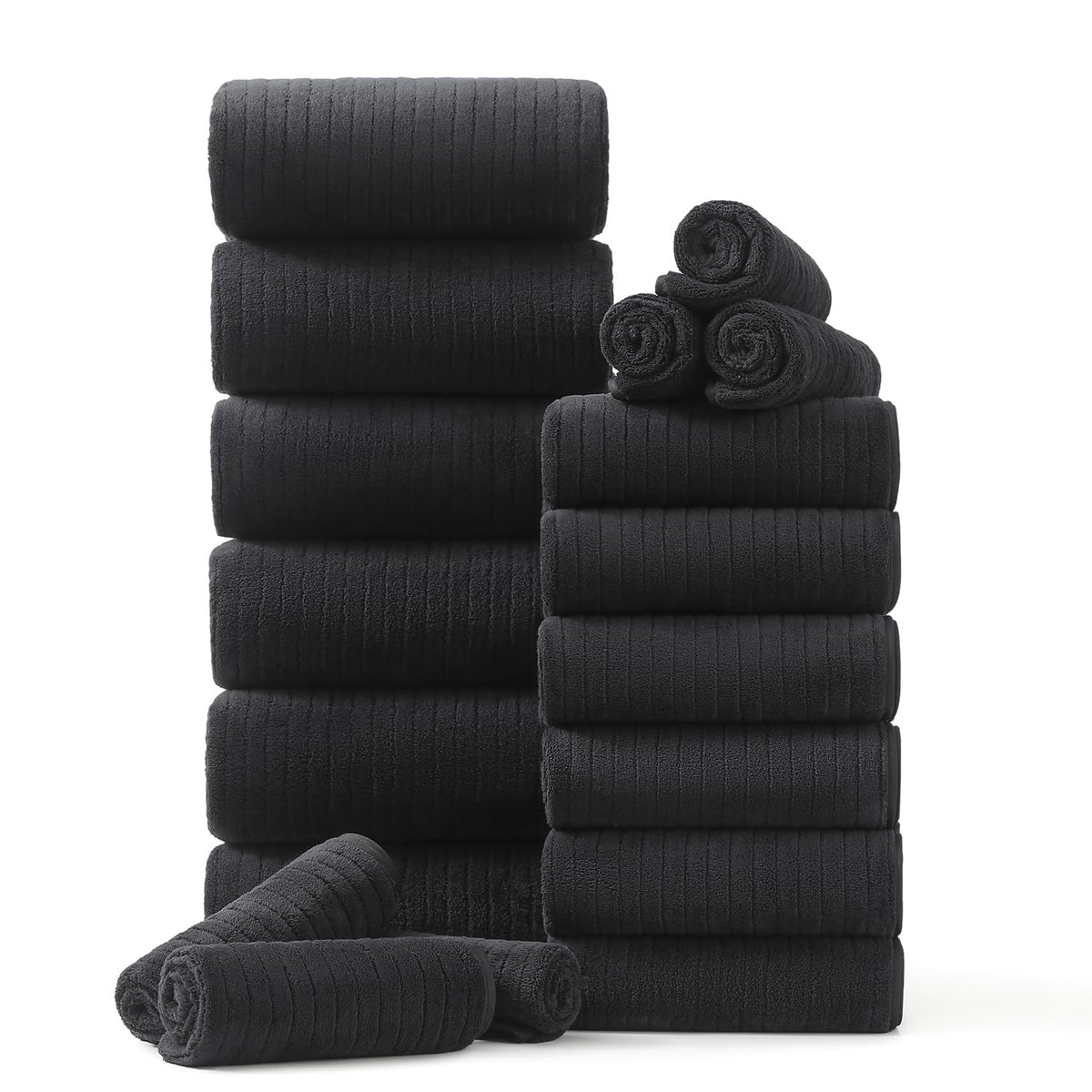 Hailea 18 Piece Family Bath Towel Set Include 6 Bath Towels,6 Hand Towels and 6 Washcloths Soft Bathroom Towel with Hanging Loops,Highly Absorbent Quick Dry Towels Set for Bathroom,Hotel and Spa-Navy
