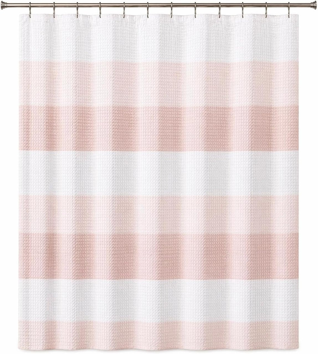 Dainty Home Ombre Waffle Weave Shower Curtain 70 x 72 Blush Textured Fabric Shower Curtain, Hotel Style Waffle Weave Bathroom Curtain, Water Resistant Polyester Ombre Shower Curtain