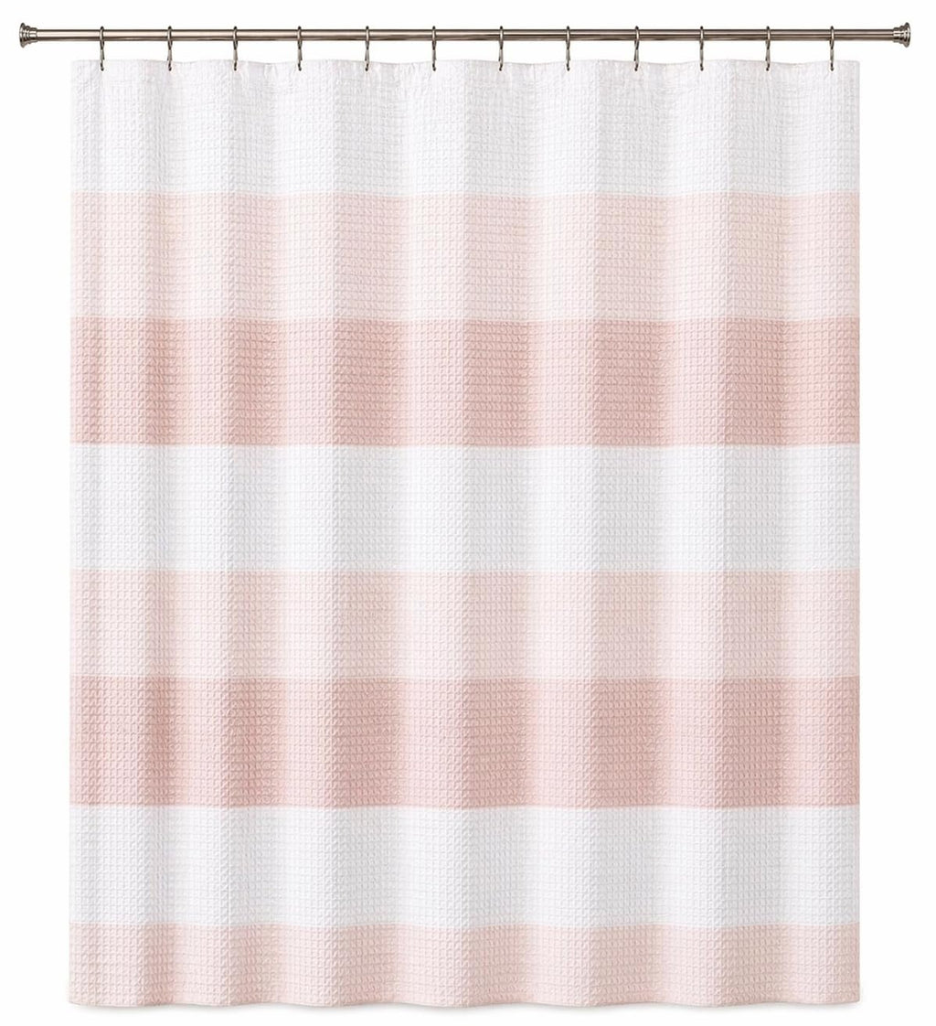 Dainty Home Ombre Waffle Weave Shower Curtain 70 x 72 Blush Textured Fabric Shower Curtain, Hotel Style Waffle Weave Bathroom Curtain, Water Resistant Polyester Ombre Shower Curtain