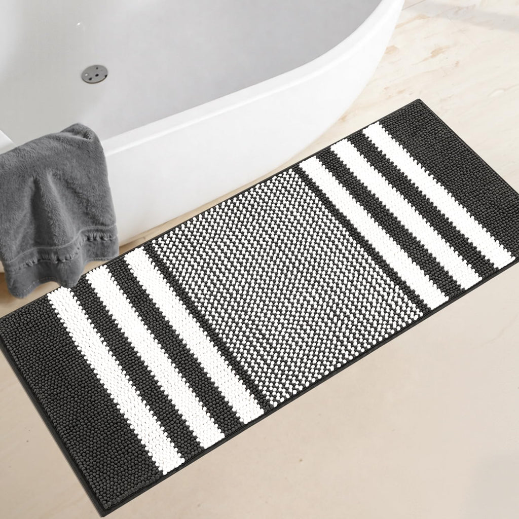 BSICPRO Bathroom Rugs Sets 2 Piece, Non Slip Striped Bath Mats, Fog Blue