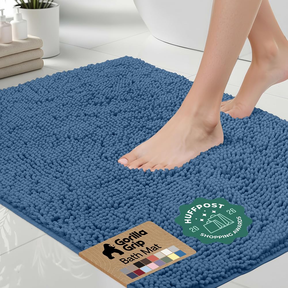 GORILLA GRIP Bath Rug Mat for Bathroom, Absorbent Chenille 24x17 Sage Green