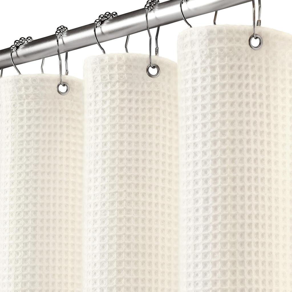 Waffle Weave Shower Curtain Heavyweight Cotton Fabric Beige 72Wx72L