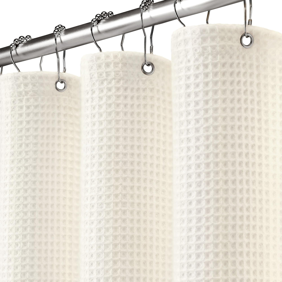 Waffle Weave Shower Curtain Heavyweight Cotton Fabric Beige 72Wx72L