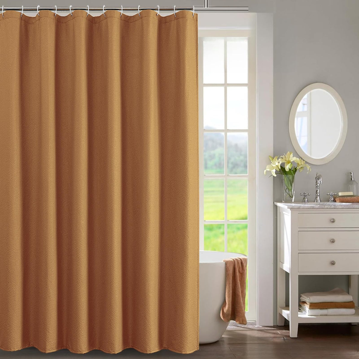 OWENIE White Shower Curtain for Bathroom 84 Inches Extra Long, Elegant 3D Embossed Textured Cloth Waffle Shower Curtain, Modern Luxury Hotel Style, Water Repellent, Machine Washable, 72X84, White