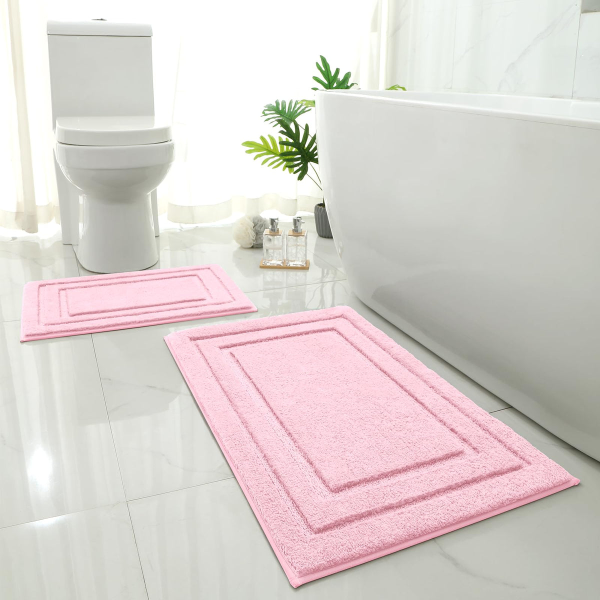HOMEIDEAS Bathroom Rugs Sets 2 Piece, Super Soft and Absorbent Non Slip Microfiber Machine Washable Bath Mat Set (20" x 32" + 16" x 24", Brown)