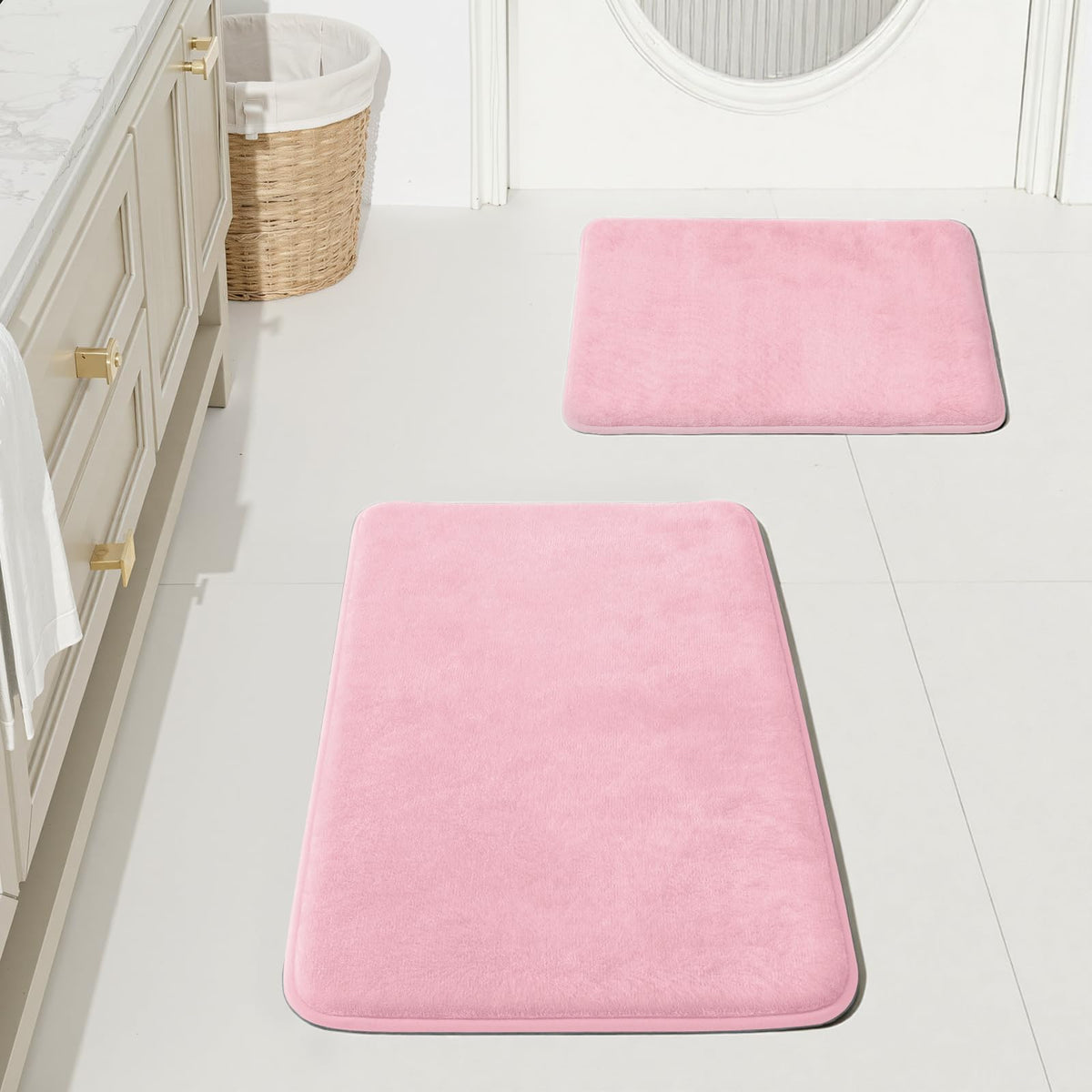 HUXMEYSON Bathroom Rugs Sets 2 Piece, Non-Slip & Quick Dry Bath Mat Set, Ultra Soft Velvet Bath Rugs for Bathroom, Toilet and Shower Floor, Navy