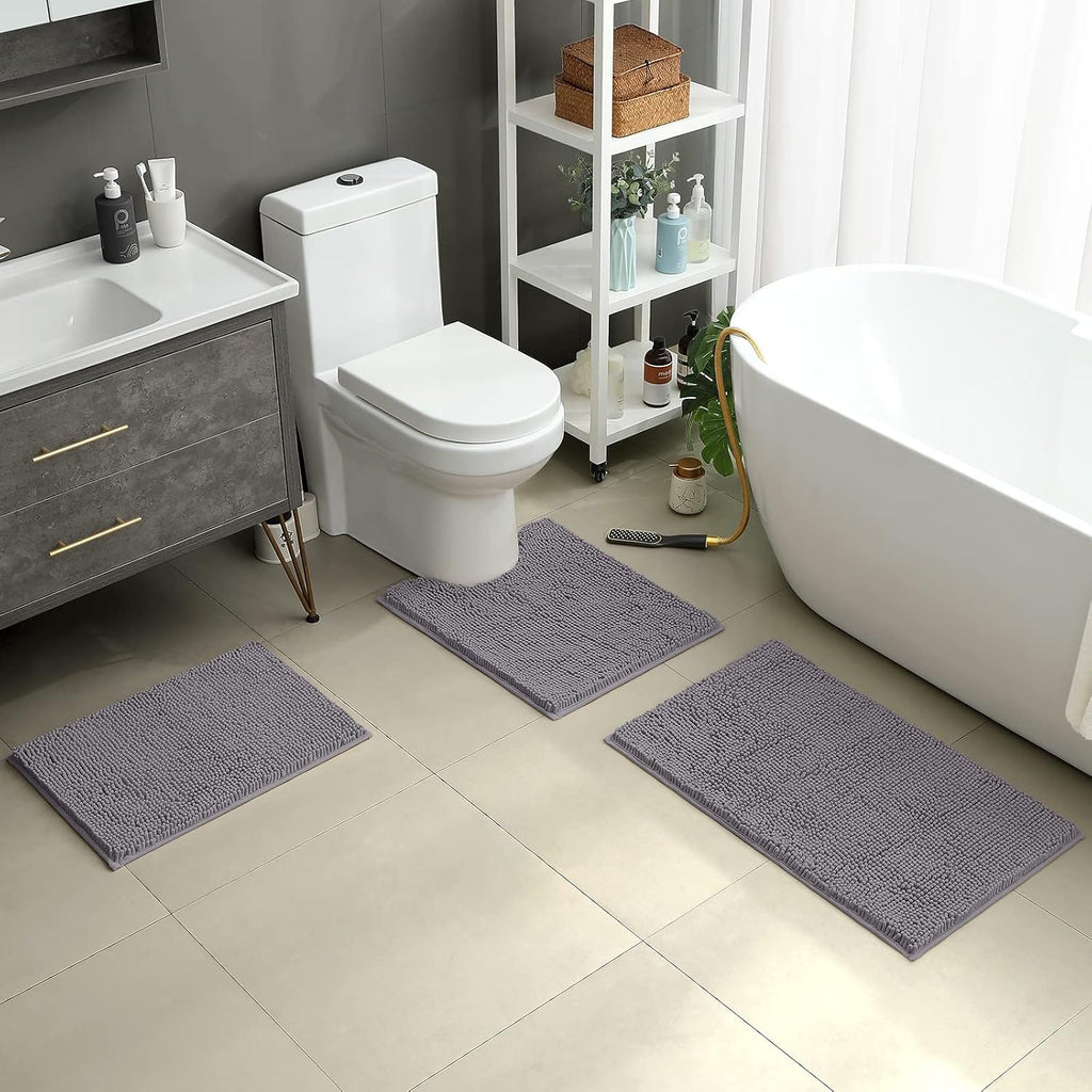HOMEIDEAS Bathroom Rugs Set of 3, Super Soft Absorbent Chenille Bath Rugs