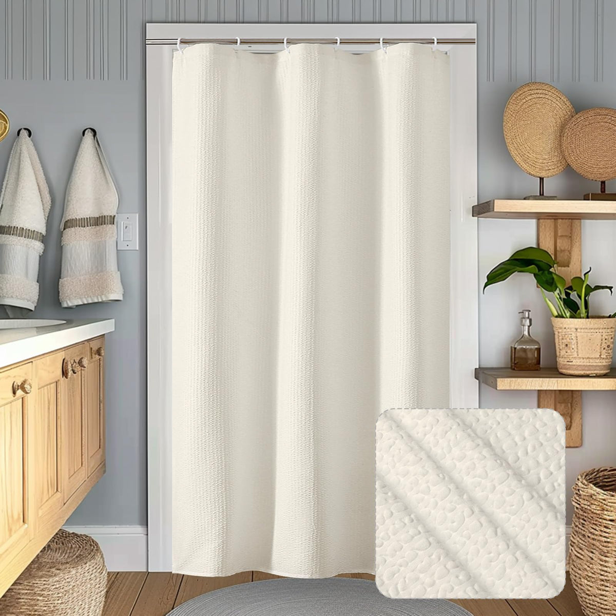 OWENIE White Shower Curtain for Bathroom 84 Inches Extra Long, Elegant 3D Embossed Textured Cloth Waffle Shower Curtain, Modern Luxury Hotel Style, Water Repellent, Machine Washable, 72X84, White