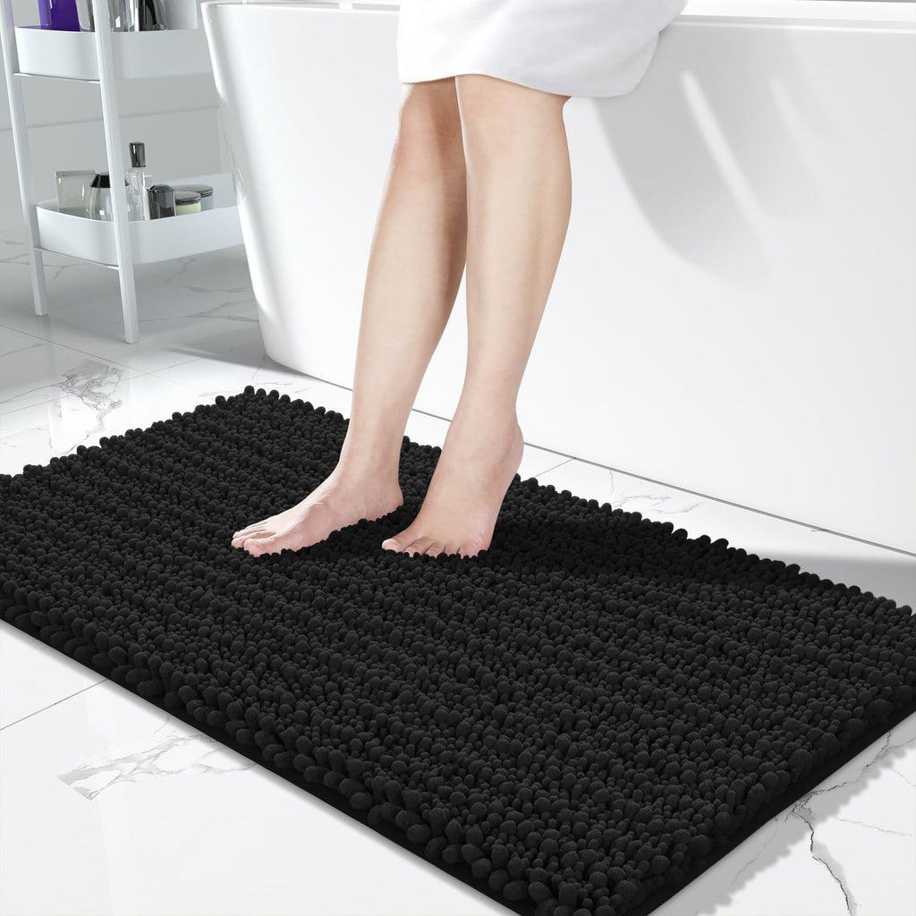 Yimobra Bathroom Rugs Non-Slip Washable – Extra Soft & Absorbent Chenille Bath Mat, Quick-Dry Plush Shaggy Floor & Vanity Bath Rugs for Tub & Shower, Modern Home Decor Accessories, 24 x 17, Grey