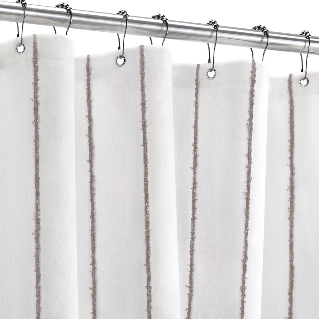 Striped Linen Shower Curtain for Bathroom, Black and Beige 72 W x 84 H