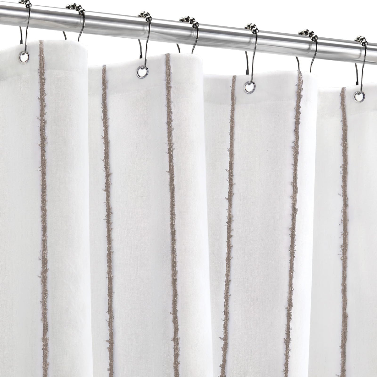 Striped Linen Shower Curtain for Bathroom, Black and Beige 72 W x 84 H