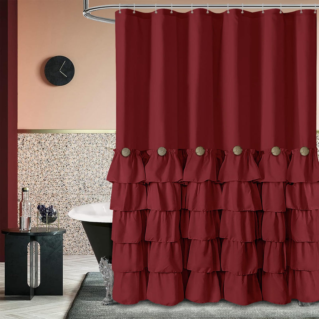 Seasonwood Beige Ruffle Shower Curtain Neutral Shower Curtain 72 x 72