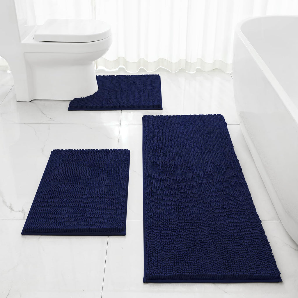 HOMEIDEAS Bathroom Rugs Set of 3, Super Soft Absorbent Chenille Bath Rugs