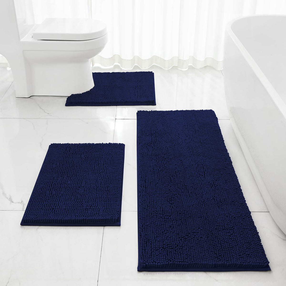 HOMEIDEAS Bathroom Rugs Set of 3, Super Soft Absorbent Chenille Bath Rugs