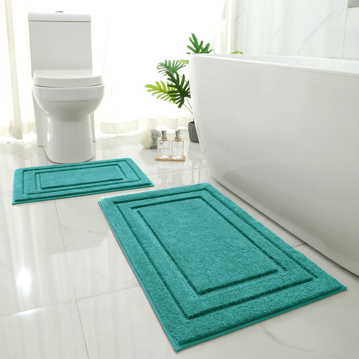 HOMEIDEAS Bathroom Rugs Sets 2 Piece, Super Soft and Absorbent Non Slip Microfiber Machine Washable Bath Mat Set (20" x 32" + 16" x 24", Brown)