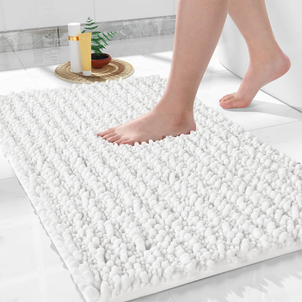 Yimobra Bathroom Rugs Non-Slip Washable – Extra Soft & Absorbent Chenille Bath Mat, Quick-Dry Plush Shaggy Floor & Vanity Bath Rugs for Tub & Shower, Modern Home Decor Accessories, 24 x 17, Grey