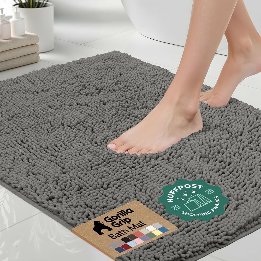 GORILLA GRIP Bath Rug Mat for Bathroom, Absorbent Chenille, 24x17 Blue
