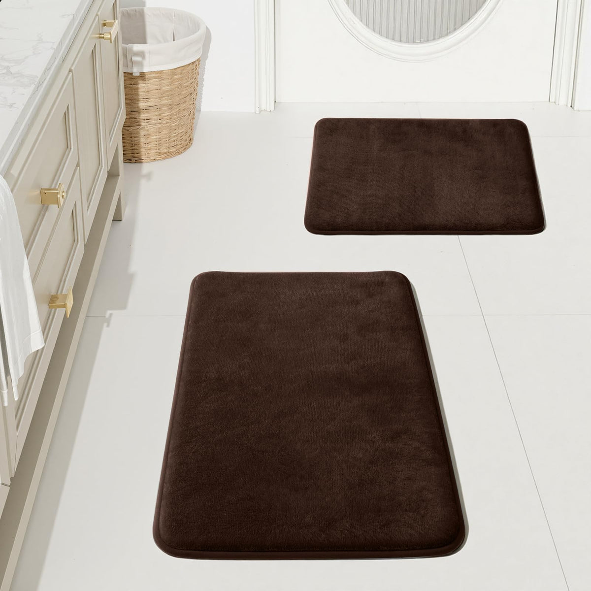 HUXMEYSON Bathroom Rugs Sets 2 Piece, Non-Slip & Quick Dry Bath Mat Set, Ultra Soft Velvet Bath Rugs for Bathroom, Toilet and Shower Floor, Navy