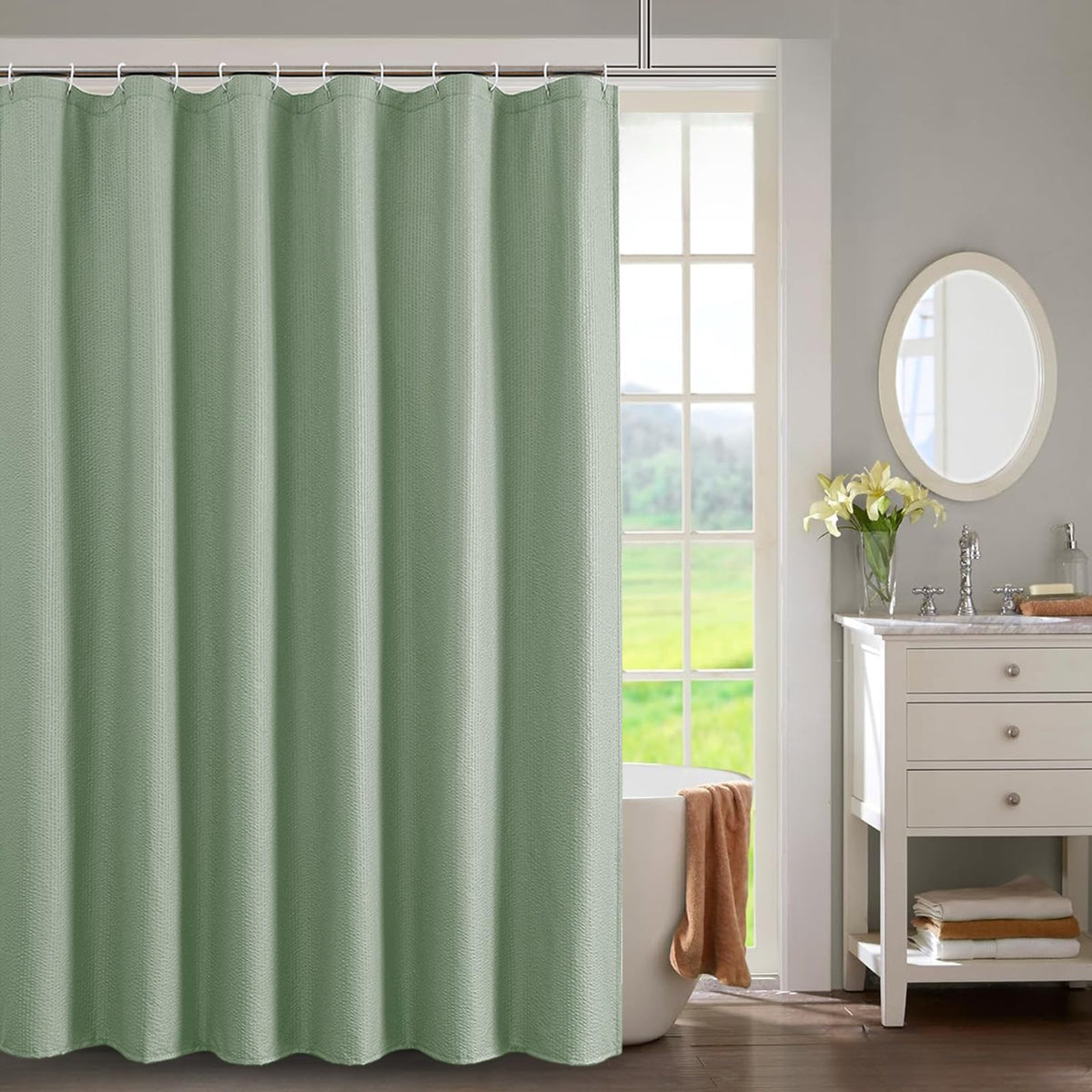 OWENIE White Shower Curtain for Bathroom 84 Inches Extra Long, Elegant 3D Embossed Textured Cloth Waffle Shower Curtain, Modern Luxury Hotel Style, Water Repellent, Machine Washable, 72X84, White
