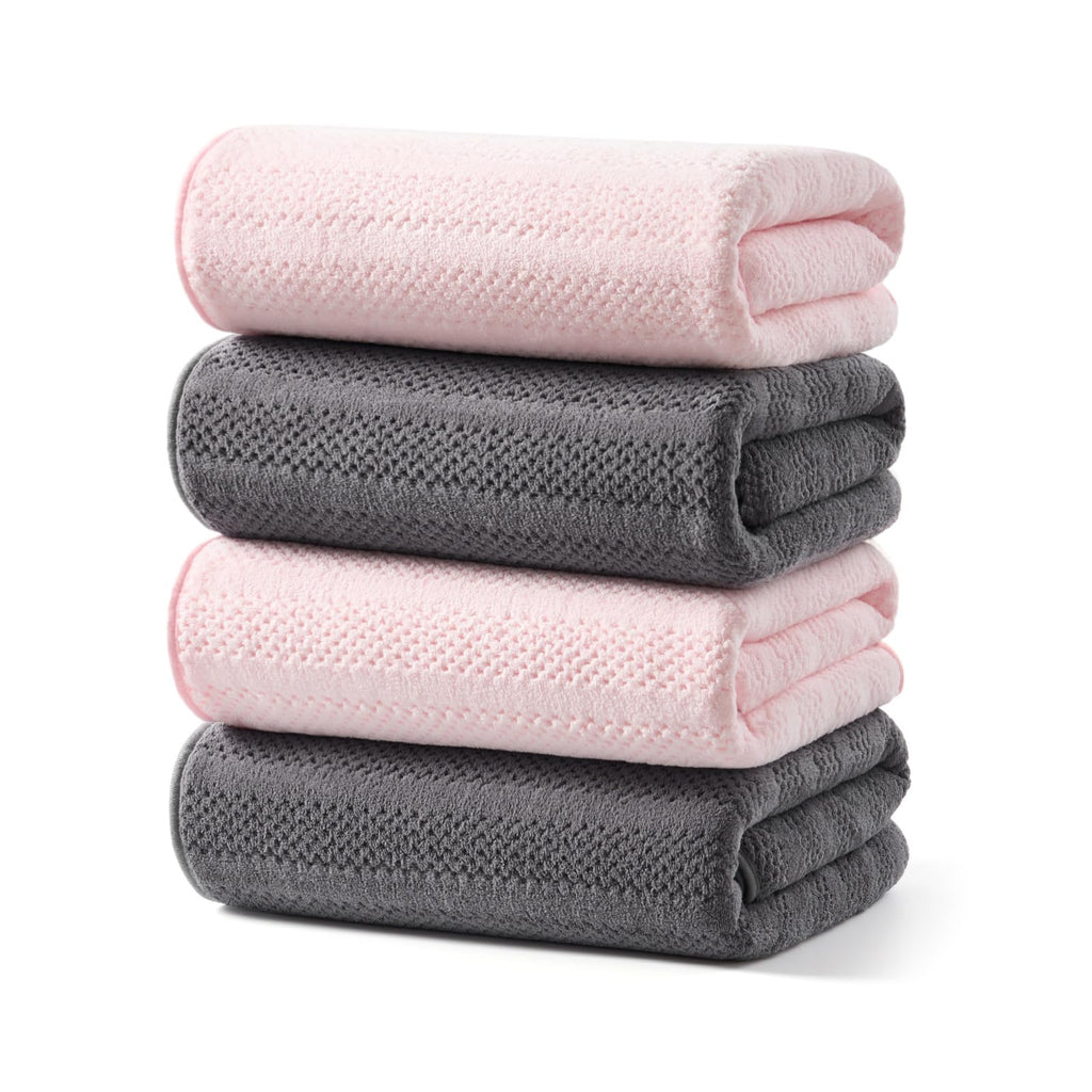 ecolook Microfiber Bath Towels Set of 4, 31 x 63 Inch Extra Large Bath Towel Set, Super Soft & Highly Absorbent, Quick Dry Lightweight Towels for Bathroom, Gym, Spa, Pool & Travel, Gray