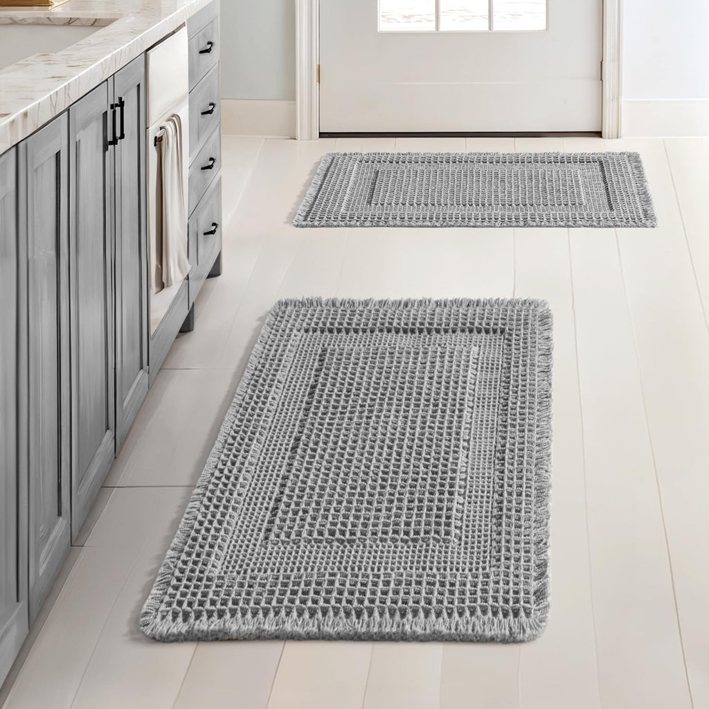 MIULEE Set of 2 Waffle Bathroom Rugs Brown&Cream Boho Bath Mat 17x24+18x30