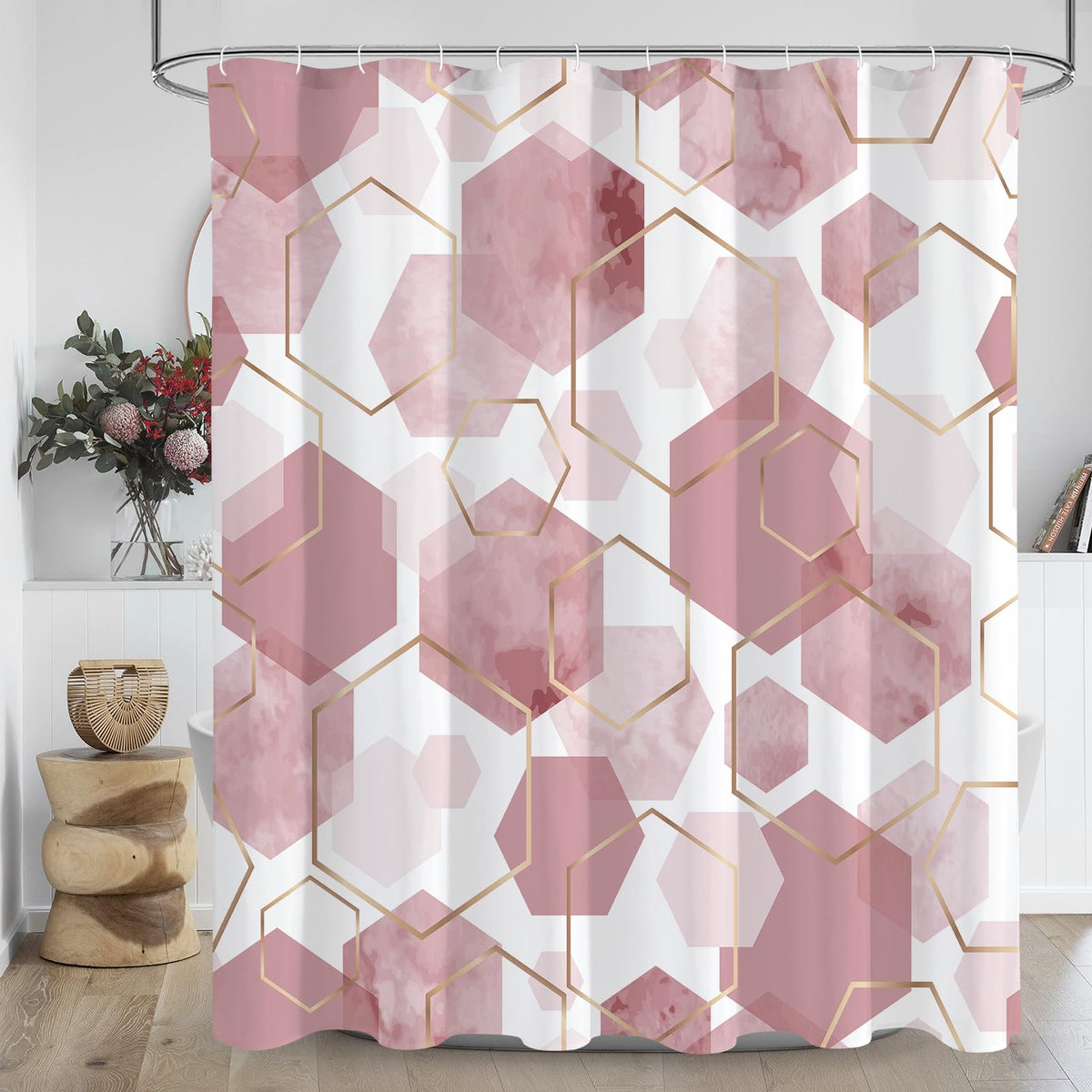 Litabel Brown Shower Curtain for Bathroom, Geometric Bathroom Decor 72x72